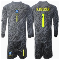 Brazília Alisson Becker #1 Brankarsky Vonkajší Detský futbalový dres Copa America 2024 Dlhy Rukáv (+ trenírky)